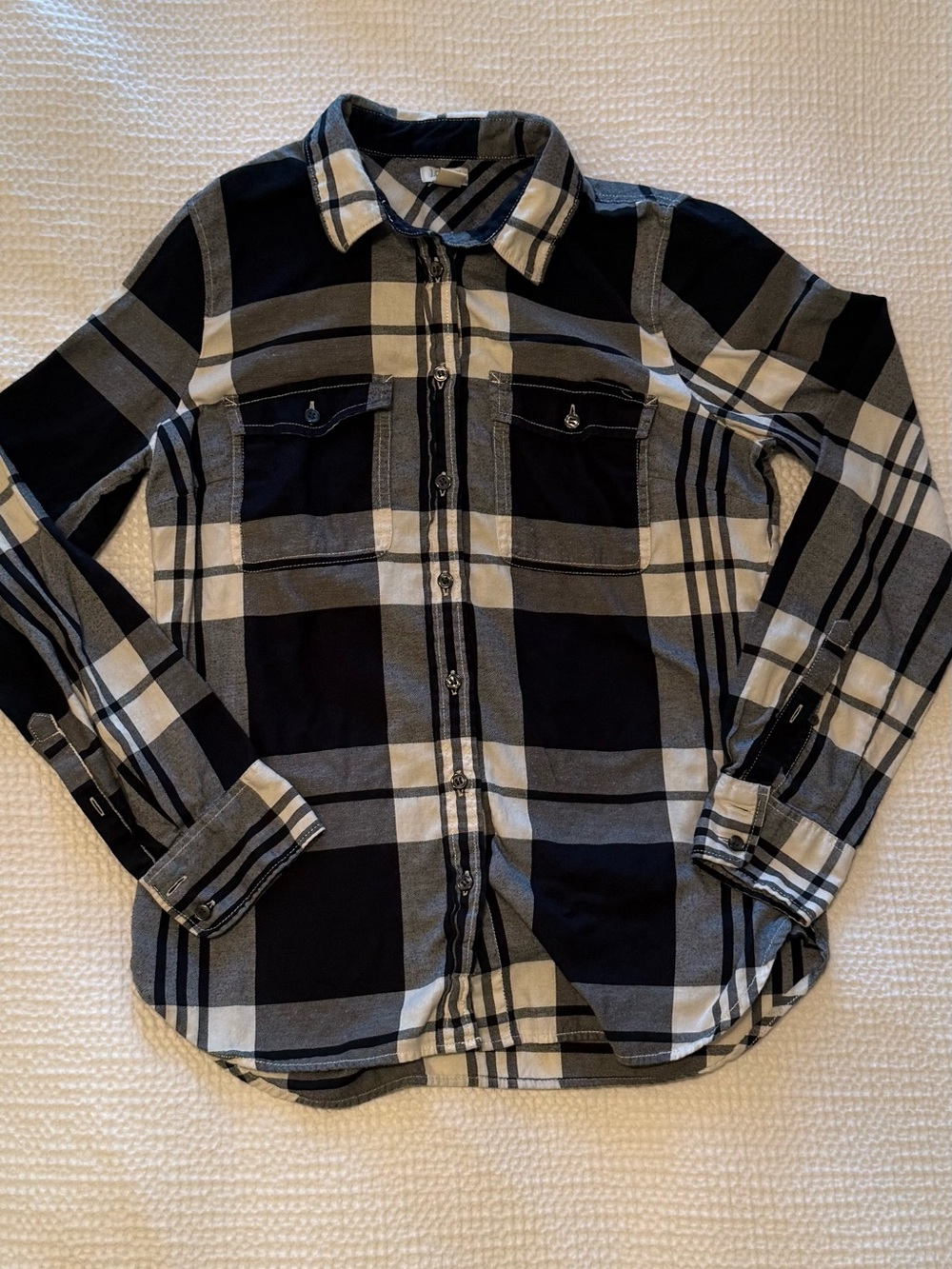 J.Crew | Plaid Popover Button-Down Shirt | Navy Gray | 100% Cotton | Size = S